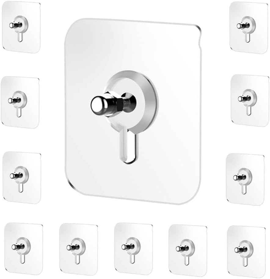 Zulaxy Adhesive Screw Hooks for Wall Without Drilling, 20 Pack Adhesive Screw Hooks for Wall Heavy Duty Strong Nail Free Hanging, Kitchen Accessories Items (Nail Hook, Transparent) Stainless Steel