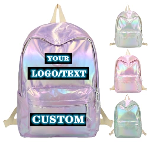 Custom Backpacks Holographic Backpack Iridescent Backpack Add Text Logo Photo Holographic Custom Backpacks For Women And Men Personalized Gifts 15in Small Bag Purple