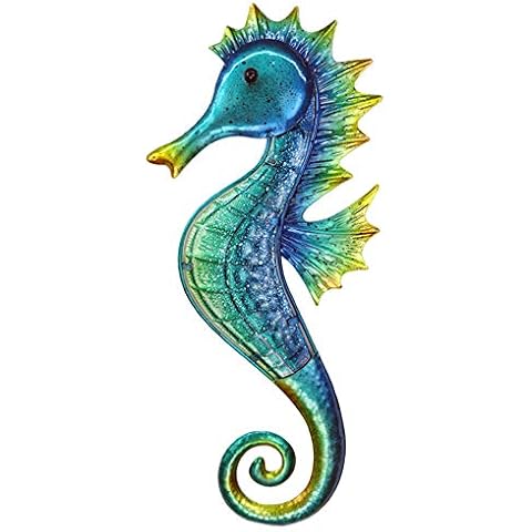 JOYBee 18inch Metal Large Seahorse Wall Art Decor,Christmas Decorations,Bathroom Ocean Glass Art Outdoor Hanging Beach Theme Decorations for Outdoor Indoor Kitchen Garden Patio,Porch or Fence Cover