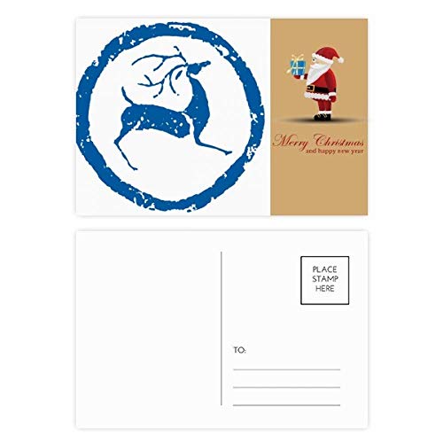 Cartes postales cerf et père Noël bleu lot de 20 pièces pour vœux de fin d'année