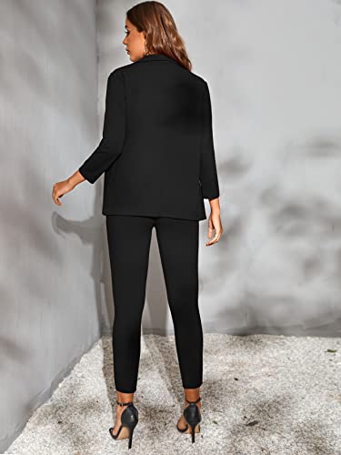 SweatyRocks Women's 2 Piece Elegant Half Sleeve Open Front Collar Neck Blazer and Pants Sets Work Office Suit Set2