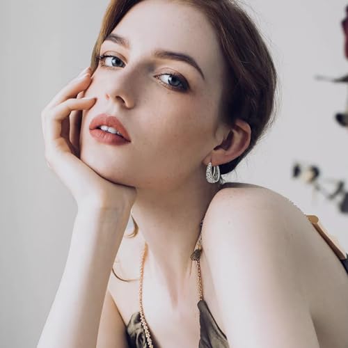 Women Chunky Hoops Earrings 925 Sterling Silver Retro Large Oval Hoops Vintage Click-Top Earring for Ladies2