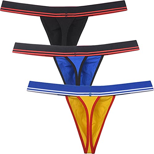 Men's Stretch Cotton Bikini Thong Underwear Wide Waistband T-Back Soft String Tangas Bulge Pouch2