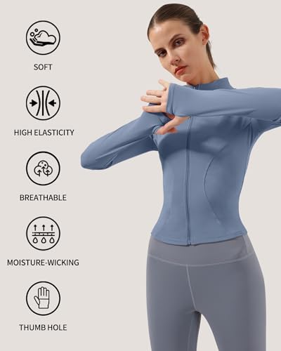 Image of Locachy Women's Lightweight Stretchy Workout Full Zip Running Track Jacket with Thumb Holes