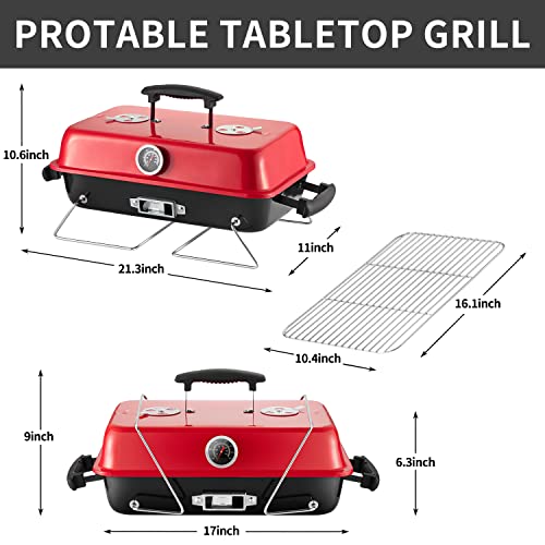 Portable Charcoal Grill, Tabletop Outdoor Barbecue Smoker, Small BBQ Grill for Outdoor Cooking Backyard Camping Picnics Beach by DNKMOR RED - Image 4