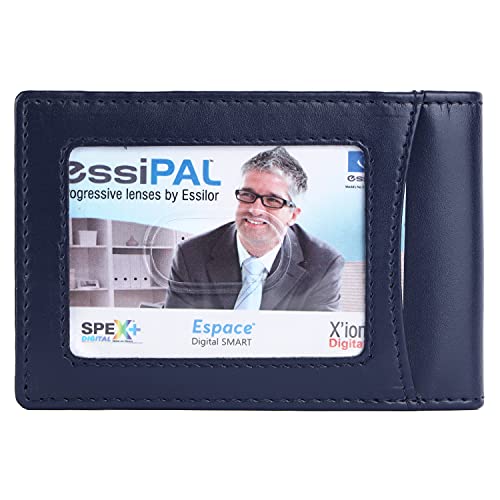 Image of Brooklyn Bridge Money Clip Wallets for Men Vegan Leather Smooth Blue - Slim RFID Protected Card Holder, Stylish Front Pocket Wallet with Cash Clip, Lightweight Gift for Him