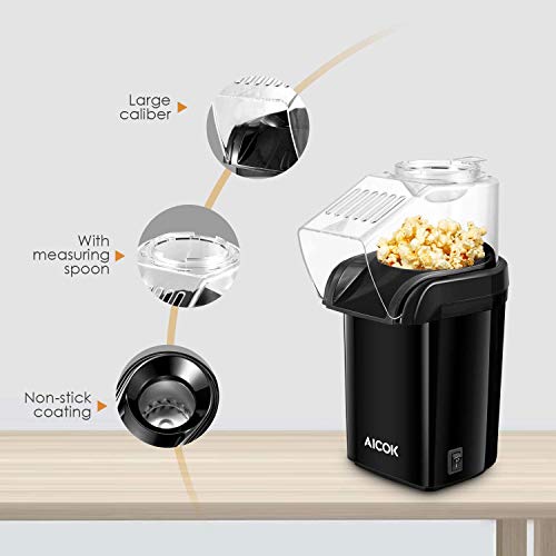 Hot Air Popcorn Popper, AICOK 1200W Fast Popcorn Maker with Measuring Cup, Easy to Clean, Oil-Free & Low-Fat, Black - Thumbnail 7