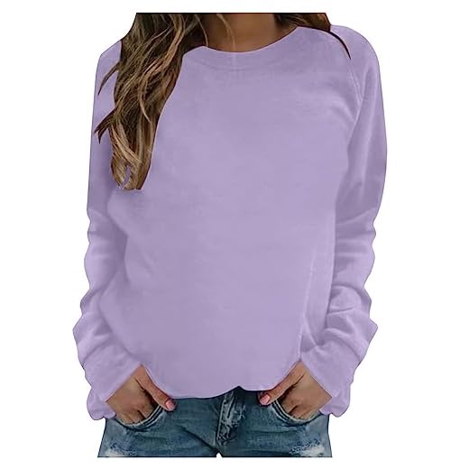Sweat Femme 2023 Couleur Unie Pull Automne Femme Sweat sans Capuche Sweat-Shirt Casual Manche Longue Haut Casual Lâche Sweat T Shirt Hauts Automne et Hiver Pullover Tops Pas Cher