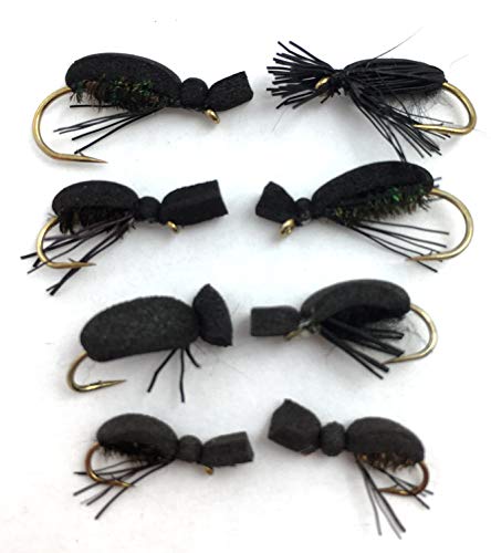 Lot de 8 mouches de pêche, de taille 10-16 pour la truite, Noir Beetle Cover