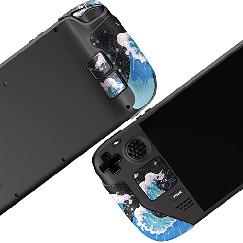 Image of PlayVital Professional Textured Soft Rubber Pads Handle Grips for Steam Deck LCD & OLED, Trackpads Skin Grip Enhancement Back Button Protective Stickers Set with Thumb Grip Caps - Shimmering Waves