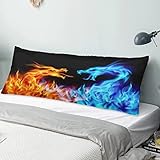 AIMSTONG Ice Fire Dragon Body Pillow Cover Abstract Fiery Dragon Long Protector Zipper Decorative Soft Oriental Beast Large Cushion Bed,Couch,Sofa 20inchx54inch (Longpillowcase324-Y-003)