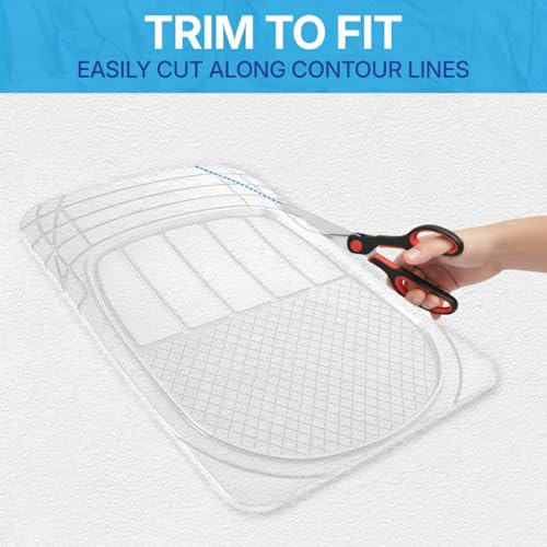 Image of KINGSWAY Accessories Universal PVC Car Floor Mats Set of 5 Compatible with Hyundai Eon Year 2011 to 2019, Customizable Fit PVC Rubber Mat for Car, All-Weather Protection Durable Foot Mats, Transparent