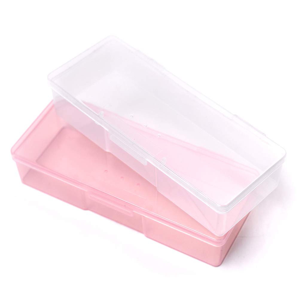 KADS Plastic Transparent Empty Nail Storage Box Manicure Equipment Decoration Tools Case (PINK), 18.8 x 7.8 x 4 cm