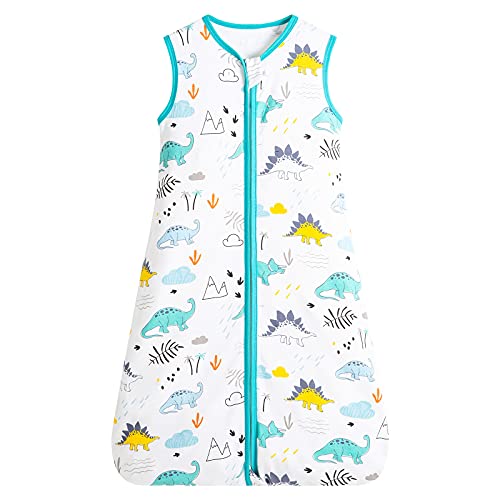 Herefun Gigoteuse Bébé 0.5 Tog, Turbulette Coton D'été pour Bébé, Motif Animal Mignon Gigoteuse, Longueur Ajustable, sans Manches Sac Couchage Respirant Les Nouveaux Nés 0 à 36 Mois (Dinosaure_, L)
