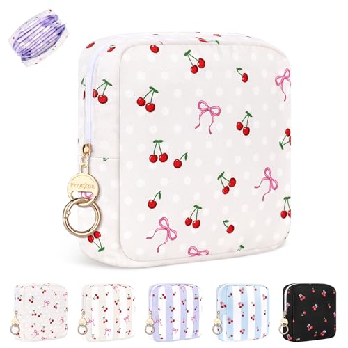 Image of Period Bag for Teen Girls, Canvas Sanitary Napkin Storage Bag with Zipper, Portable Menstrual Pad Bag Tampon Holder for Purse