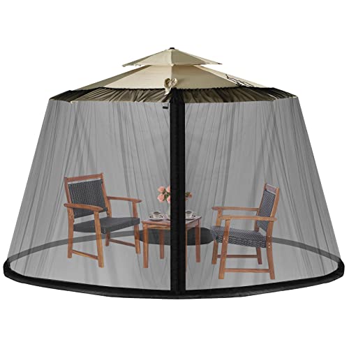 LIFEZEAL Zanzariera Ombrellone da Giardino, Zanzariera Gazebo da Patio, Regolabile, Schermo Rete per Esterno Anti Zanzara, Mosche, AntiVento, 2 Aperture a Cerniera, Stabile Base,12,5x2,3m, Nero