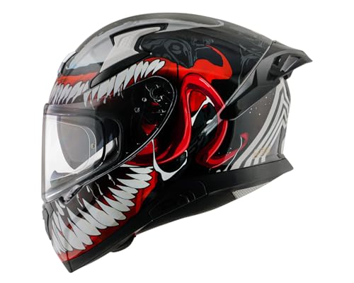 Axor Apex Marvel Venom Full Face Motorbike Helmet, Premium Graphic Finish with Sporty Aerodynamic Design – Black Red - XL