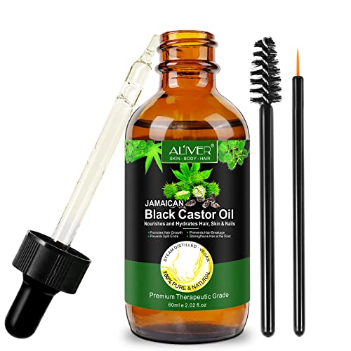 60ml Aceite de Ricino, Aceite de Ricino Negro Ecológico para el Crecimiento del Cabello, Aceite de Ricino para Pestañas y Cejas, Tratamiento para Cabello, Piel y Uñas Dañadas, con cepillo aplicador Cover