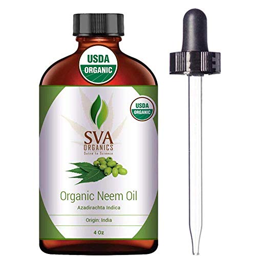 SVA Organics USDA Certified Neem Oil 4 Oz | Very Strong & Herbal Aroma |100% Pure, Dark & Unrefined, Skin & Hair, Surface Hygiene, Ayurvedic Body Massages, Overall Wellness.
