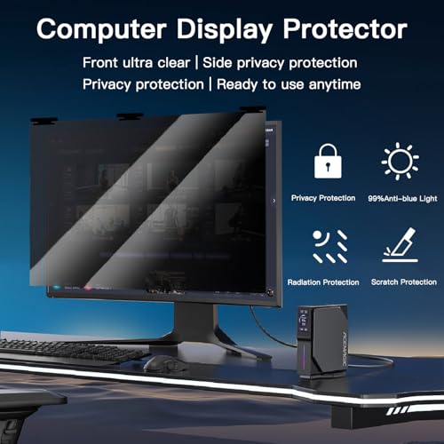Image of 21.5 Inch Magnetic Hanging Computer Privacy Screen for 16:9 Widescreen Monitor, Removable Privacy Screen Anti Glare Blue Light Computer Screen Privacy Shield, Anti-Scratch