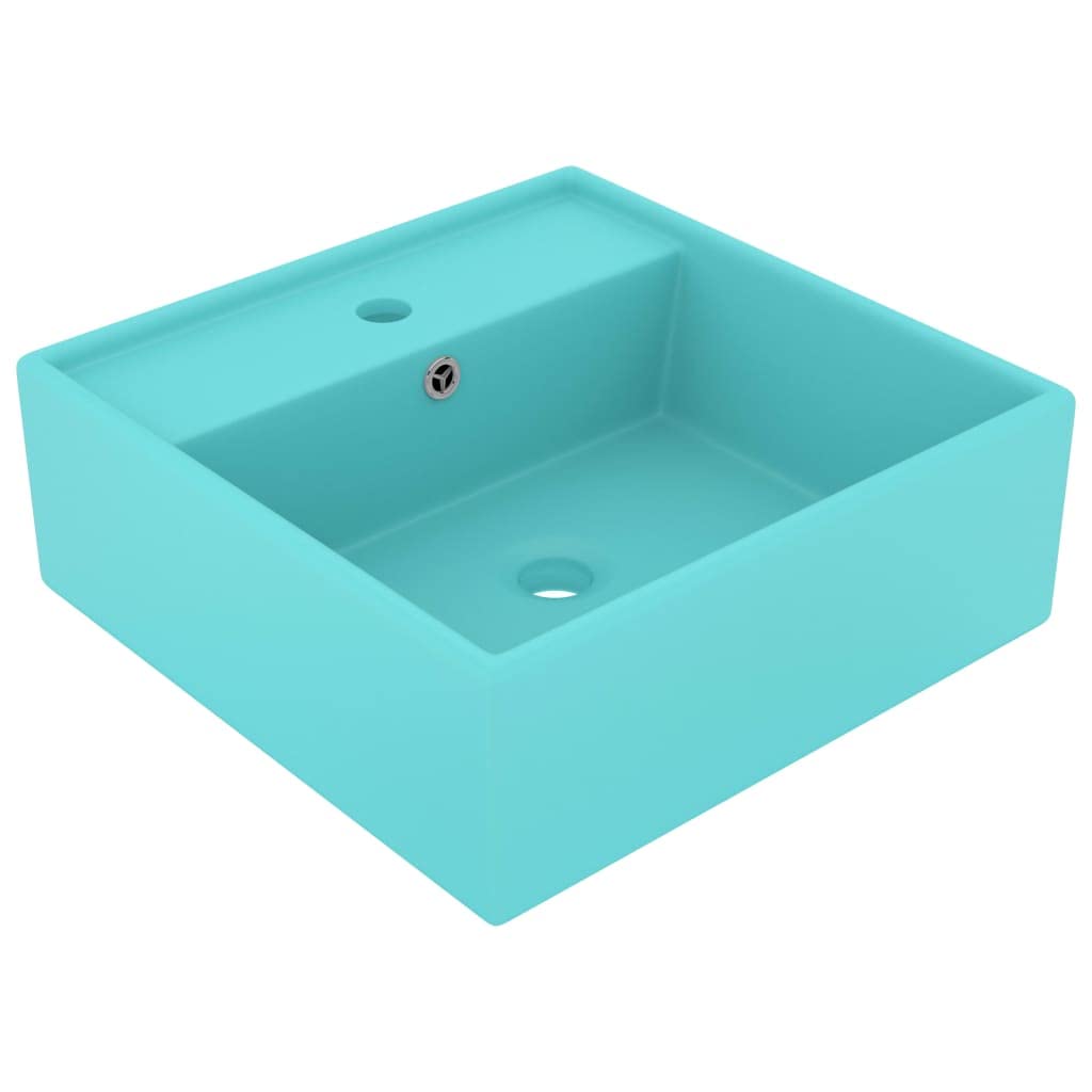 Lavabo di lusso quadrato verde chiaro opaco, 41 x 41 cm, in ceramica, per bagno, WC degli ospiti, montaggio a parete, salvaspazio, facile da pulire, adatto per ristrutturazione