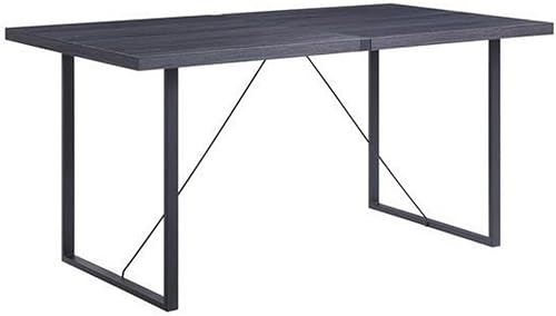 Acme Nakula - Mesa de comedor de madera con base de trineo en roble gris y negro