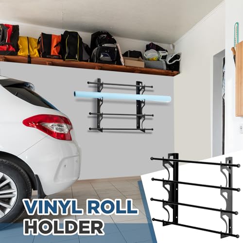 Image of 4 Roll Adjustable Storage Rack Vinyl Roll Holder Metal Vinyl Holder Wall Mount for Car Wrap Material Transfer Paper Tape Wallpaper Garage Workshop, Rollers Not Included