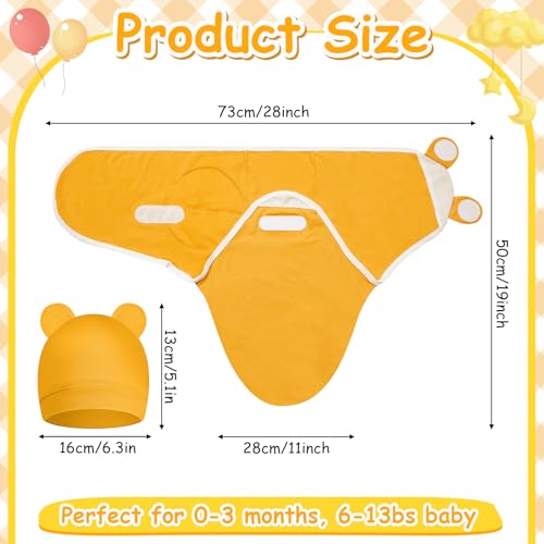 Image of Ramede 6 Pack Swaddle Blanket with Hats for Baby Girl Boy 100% Cotton Swaddles 0-3 Months, Adjustable Breathable Skin Friendly Receiving Blanket Wrap, Essential for Newborns(Rainbow,Yellow)