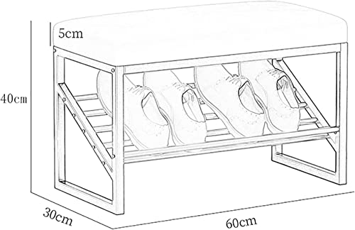 Banc à chaussures gris compact avec étagère métallique et assise salon
