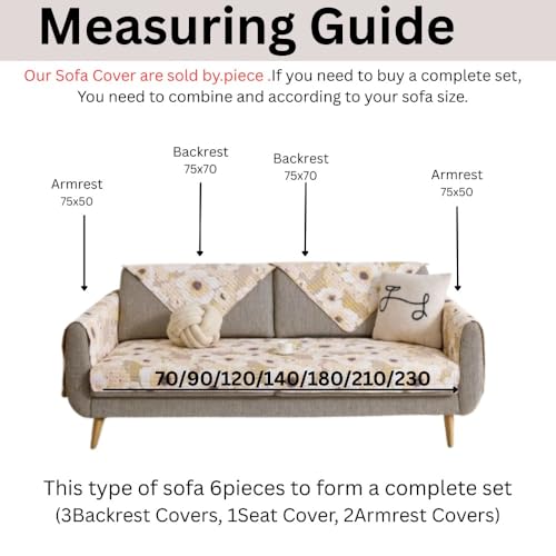 Image of HOMETHREADS Anti-Skid Sofa Protector Mat: Premium Printed Cotton Slipcover with Strong PVC Non-Slip Backing, (White Yellow, 5 Seater | 230x75cm)