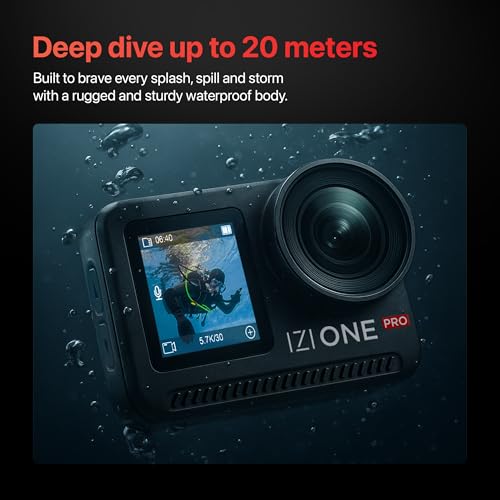 Image of IZI One Pro 5.7k Action Camera | Ultra HD Sony STARVIS Sensor | 20M Body Waterproof | 2 x Battery with 240min Recording | Dual OLED, 6-Axis Gyro Stabilisation | HQ Mic Support | Reels, Vlogs & Bikes