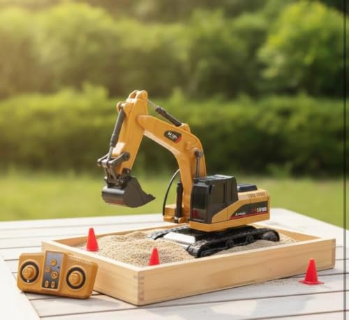 Image of Remote Control Excavator Toy for Kids, 1:64 Alloy RC with 2.4GHz Remote, 360 Rotation, Working Excavator Arm, LED Lights & Sound, Rechargeable Construction Vehicle for Boys & Girls