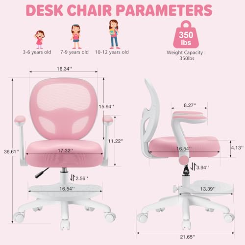 Image of HOFFREE Kids Desk Chair Ergonomic Study Chair with Flipped Armrest-Pink