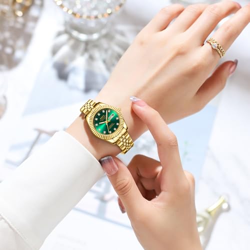Image of NIBOSI Watches for Woman Analog Quartz Stainless Steel Diamond Rose Gold Green Small Dial Women Watches Classic Wrist Watch Date Waterproof