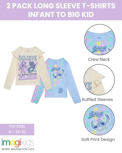 Image of Disney Girls 2 Pack Long Sleeve T-Shirts Infant to Big Kid Sizes (18 Months - 14-16)