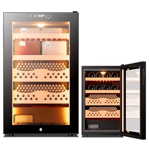 demcigar 70L Electric Cigar Humidor Cabinet for 400 Counts, Humidity Temperature Control, Heating & Cooling Humidor Cigar Humidor Cabinet with 4 Cedar Wood Shelves and Water Tank, Gifts for Men