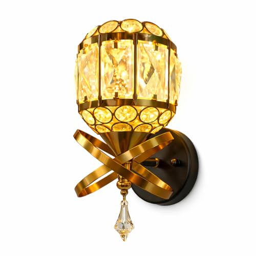 Image of SAH Contemporary Crystal Ring LED Wall Lamp Luxury Decorative 3 in 1 Color Changing Lighting Fixture with Sparkling Acrylic Accents Ideal for Stylish Home Decor, Living Room, Bedroom and Corridor