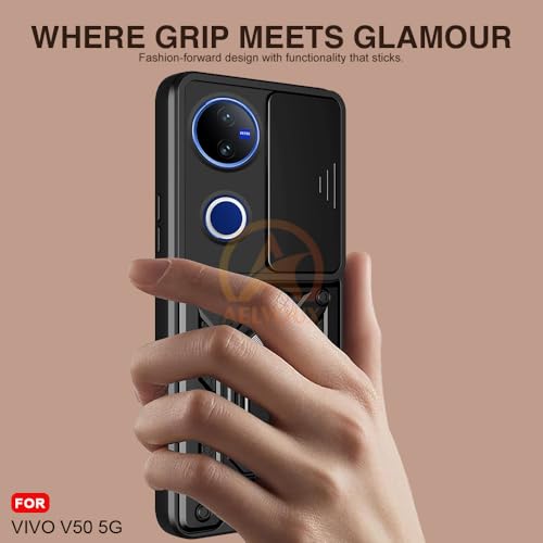 Image of Armor Bumper Back Cover Case for Vivo V50 /V50e /Vivo T4R /V50 Elite Edition /iQOO Z10R 5G Rotating Camera Cover, Ring Holder & Kickstand | Heavy Duty & 360 Degree Protection Back Cover (Black)