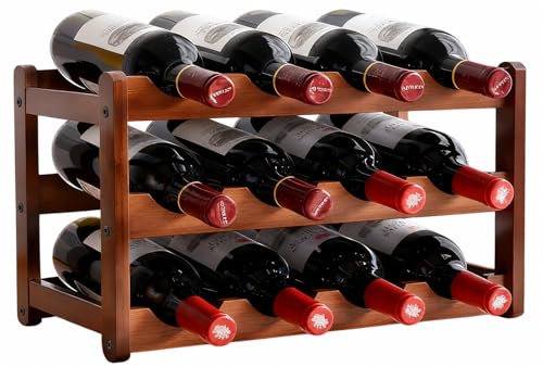 Trlyane Cantinetta Vino in Bambù, Portabottiglie 3 Ripiani, 12 Bottiglie