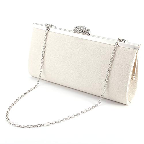 Hamimelon Sac de soirée avec chaînette Sac à main minaudière Sac Pochette rigide bouton ovale de strass faux daim Beige