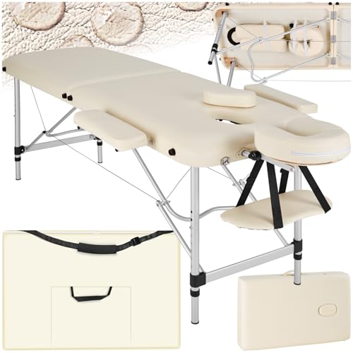 tectake Massageliege 2 Zonen, Massagetisch, Massageliege klappbar, höhenverstellbare Aluminium Massageliege, Portable Massagebank inkl. Zubehör, Alu-Kopfstütze, Armlehne und Tragetasche - beige tectake Massageliege 2 Zonen, Massagetisch, Massageliege klappbar, höhenverstellbare Aluminium Massageliege, Portable Massagebank inkl. Zubehör, Alu-Kopfstütze, Armlehne und Tragetasche - beige