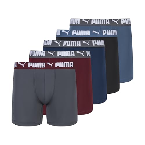PUMA Mens 5 Pack Performance Boxer Briefs Red/Blue Large