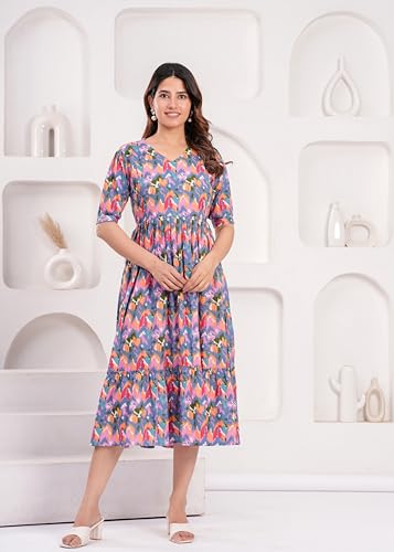 Image of JAIPURFAME Stylish Women's Pure Cotton All Over Printed Kurti Gown, Maternity Dress, and Feeding Dress - Comfortable and Elegant Maternity Wear for Women
