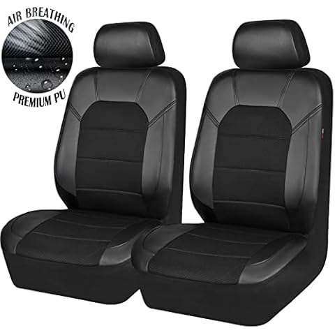 CAR PASS Leather and Mesh Universal Fit Car Seat Covers, for Sedans,Trucks,Suvs,Airbag Compatible,Zipper Design and Reserved Opening Holes for headrest (Black and Black, 6PC) Cover