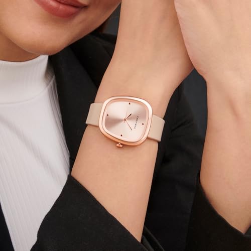 Image of Joker & Witch Verity 34mm Beige Dial 12mm Beige Faux Leather Watch for Women