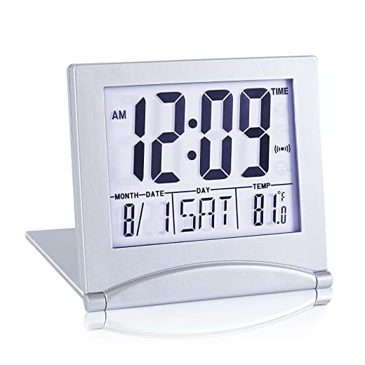Small Digital Travel Alarm Clock Battery Operated, Portable Large Number Display Loud Alarm Clock with Temperature, Night Backlight, 12/24 H Desk Clock -Silver (White Light)