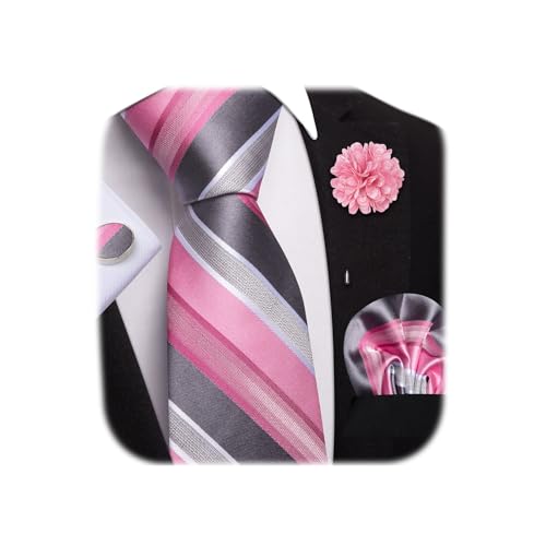 Image of Dubulle Mens Tie and Lapel Pin Paisley Striped Floral Necktie for Men Pocket Square Cufflinks 4PCS Set Wedding Party