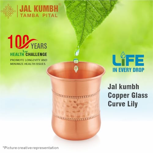 Image of Pure Copper Glasses Curve Lily Water Glass Pure Tamba Glass for Drinking & Serving Water Tumbler-300 ML