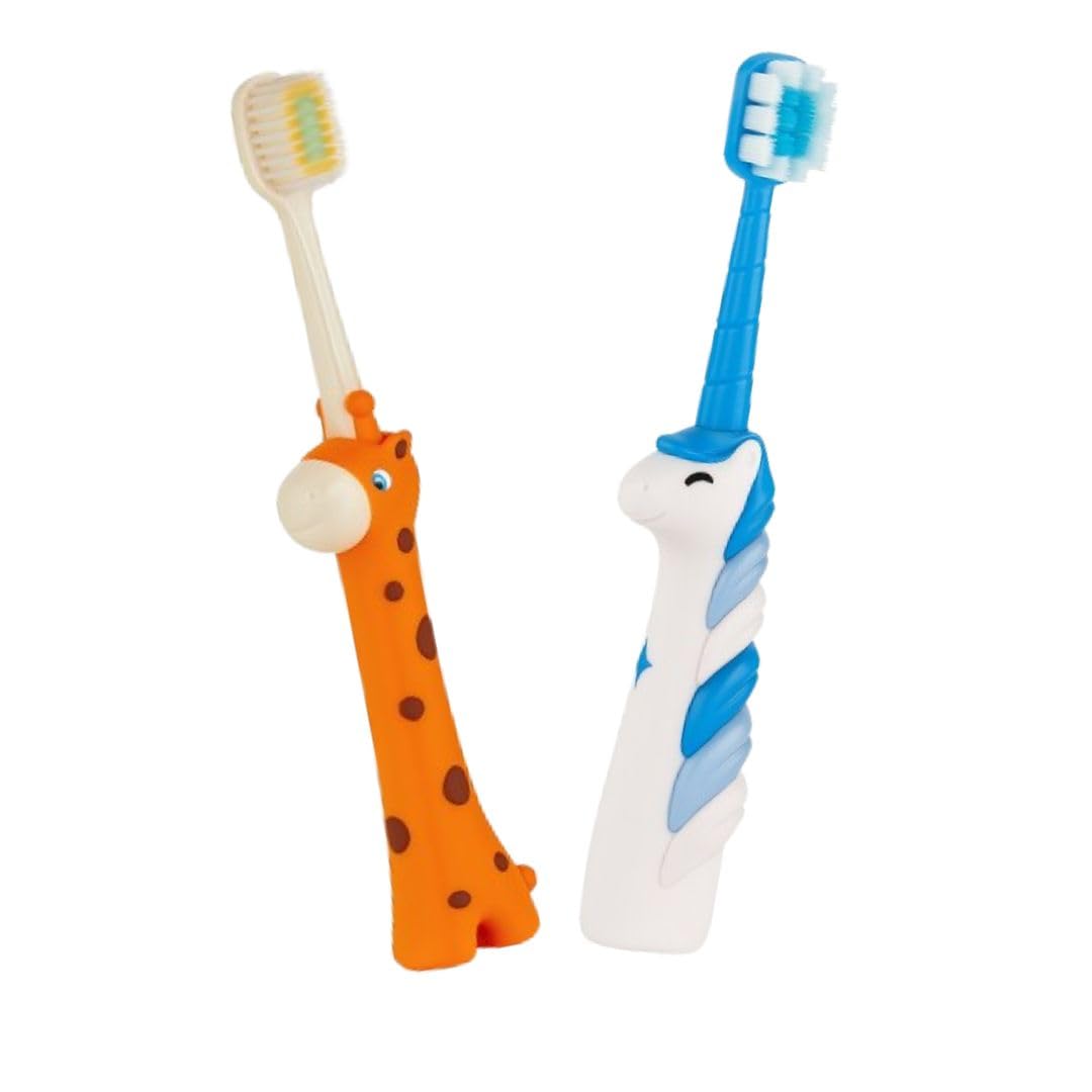 BeeBaby Brush Buddy Kids Toothbrush for 3-6 Years | Extra Soft 10X Tapered Bristles for Milk & Permanent Teeth | BPA Free Baby Tooth Brush | Soft Grip Handle | Unicorn Blue, Giraffe Orange-image-30