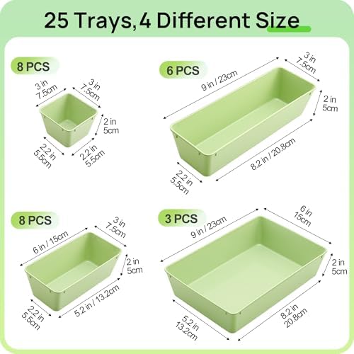 25 PCS Plastic Drawer Organizers Set, 4-Size Versatile